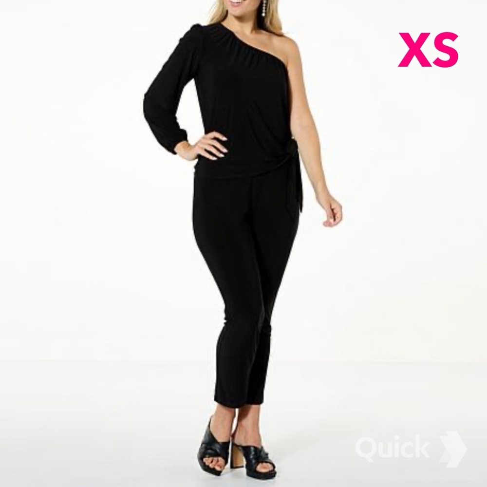 XS - NWT Curations X Amy Morrison One-Sleeve Top and Pant - 2 pcs Set in Black